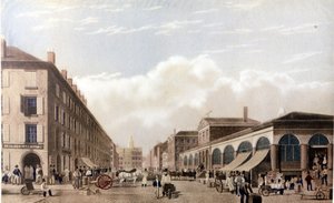 Uitzicht op New York: Markt op Fulton Street. SD lithografie rond het midden van de 19e eeuw. door Unknown artist