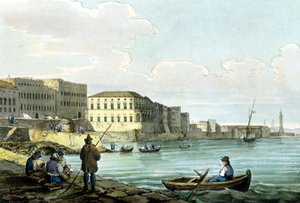 Uitzicht op Santa Lucia, Napels. Aquarel rond 1850. door Unknown artist