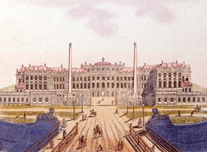 Uitzicht op Kasteel Schönbrunn, voormalige residentie van de Oostenrijkse keizerlijke familie, Wenen, Oostenrijk, gravure uit 1820 door Unknown artist