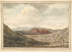 Uitzicht op een berg, nabij Hekla met een reizende karavaan door Unknown artist