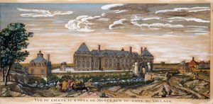 Uitzicht op het Koninklijk Kasteel van Monceaux. Gravure uit 1740. Privécollectie. door Unknown artist