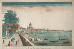 Uitzicht op de stad en de London Bridge door Unknown artist