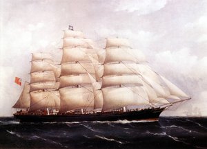 Uitzicht op de Cutty Sark, Brits schip Schilderij van de 19e eeuw door Unknown artist
