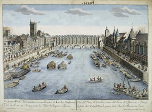 Uitzicht op de Pont au Change en de Sint-Jacobstoren in Parijs