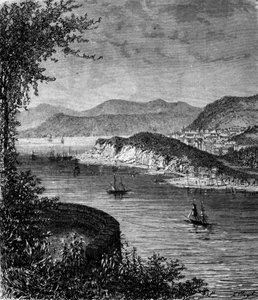 Zicht op de St. Lawrencerivier in Noord-Amerika. Gravure uit de 19e eeuw