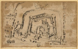 Gezicht op de Tower of London in 1553