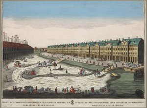 Zicht op het Twaalf Collegia gebouw in Sint-Petersburg