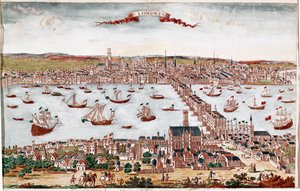 Uitzicht op de stad Londen en de rivier de Theems (gravure) door Unknown artist