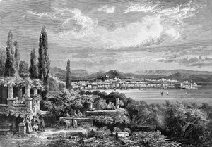 Uitzicht op de stad Triëst (in de Oostenrijkse periode), gravure uit 1885 door Unknown artist