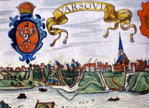 Uitzicht op de stad Warschau met het stadswapen. 1780 door Unknown artist