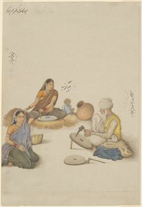 Dorpelingen malen maïs, pagina uit het Fraser Album door Unknown artist