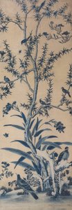 Behangpaneel met vogels en bloeiende bomen door Unknown artist