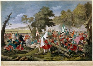 Oorlog van de Spaanse Successie (1701-1714): zicht op de Slag bij Malplaquet nabij Mons aan de Frans-Belgische grens 11/09/1709 tussen Franse en Spaanse troepen en een Engelse, Nederlandse en Oostenrijkse coalitie - Prenten van 1709 - BN Parijs door Unknown artist