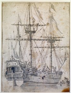 Oorlogsschip: 18e eeuw inktwassing door Unknown artist