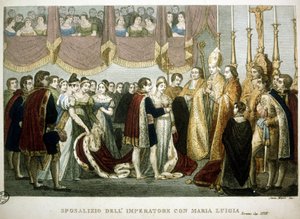Huwelijksceremonie tussen Napoleon I en Maria-Louise van Habsburg in de kerk van de Augustijnen in Wenen, 2 april door Unknown artist
