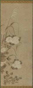 Witte Chrysanten en Grassen door Unknown artist