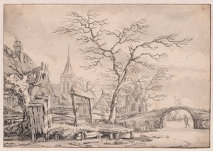 Winterlandschap met Schaatser door Unknown artist