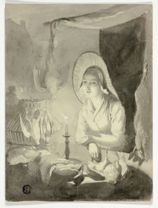 Vrouw die gevogelte plukt door Unknown artist
