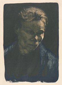 Werkende vrouw met blauwe sjaal door Unknown artist