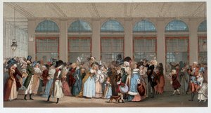 Wereldwandeling in de houten galerij van het Palais Royal, eind 18e eeuw - chromo naar de gravure van Debucourt door Unknown artist