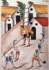 Jonge indianen spelen bal, uit het boek "Trujillo del Peru" of "Códice Martínez Compañón", door Baltazar Martinez Compañón y Bujanda, bisschop van Trujillo (1782-1785) door Unknown artist