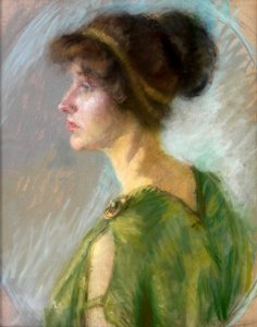 Jonge vrouw in het groen door Unknown artist