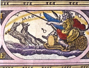 Voorstelling van de god Mars 17e eeuw (gravure)