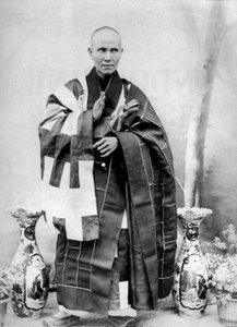 Annamese bonze in Cochinchina, Indochina, ca. 1900 (zwart-wit foto)
