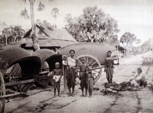 Cambodjanen op de Angkor Vat-weg door Unknown photographer