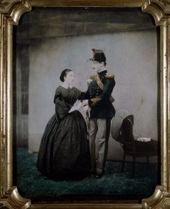 Gekleurde foto van een officier en zijn vrouw uit 1850 door Unknown photographer
