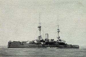 Engels slagschip Ocean, gezonken tijdens de Slag om Dardanellen op 18 maart door Unknown photographer