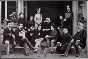 Franz Liszt (1811-1886), in Weimar, in de kring van zijn favoriete leerlingen