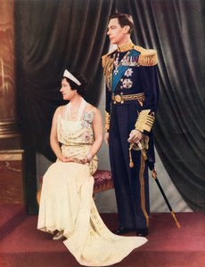 Koning George VI en koningin Elizabeth. George VI, Albert Frederick Arthur George. Koning van het Verenigd Koninkrijk en de Dominions van het Britse Gemenebest. Elizabeth Angela Marguerite Bowes-Lyon door Unknown photographer