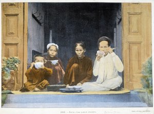 Maaltijd van een Annamitisch gezin, ca. 1895, Rond de Wereld, eind 19e eeuw