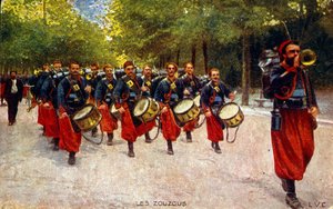 Propaganda ansichtkaart uit de Eerste Wereldoorlog. circa 1916. met Noord-Afrikaanse zoeaven soldaten door Unknown photographer