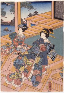 Twee dames op een terras door Utagawa (1786 1865) Kunisada