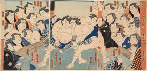 Sumogevecht tussen Wahigayama en Jimmaru