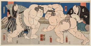 Gevecht van de sumoworstelaars Koyanagi en Kuroiwa