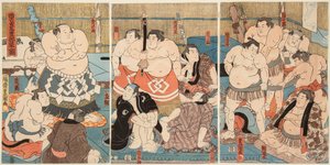 Gevecht van sumoworstelaars Shitaky Beya en Hidenoyama door Utagawa Kunisada
