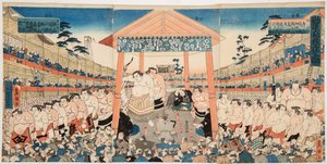 Kanjin Ozumo (processie van sumoworstelaars voor een fondsenwervingsgevecht) door Utagawa Kunisada
