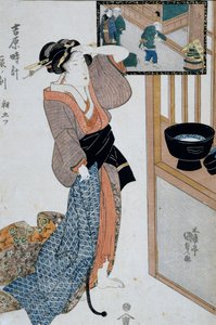 Uur van de tijger, zevende uur van de ochtend, ca. 1818, Ukiyo-e kunstprent door Utagawa Kunisada uit De twaalf uren in Yoshiwara (houtsnede) door Utagawa Kunisada