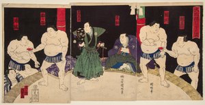 Gevecht van de sumoworstelaars Umegatan en Sakaigawa