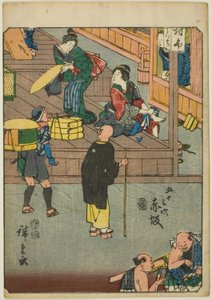 Akasaka, uit de serie "Drieënvijftig stations [van de Tokaido] (Gojusan tsugi)," ook bekend als de Figuren Tokaido (Jinbutsu Tokaido) door Utagawa Hiroshige