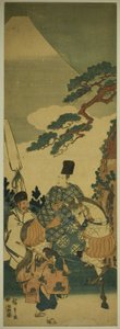 Ariwara no Narihira passeert de berg Fuji op zijn reis naar het oosten door Utagawa Hiroshige