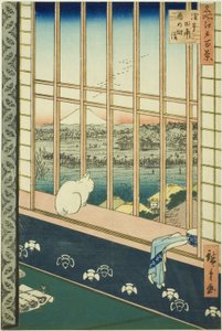 Asakusa rijstvelden en Torinomachi-festival (Asakusa tanbo Torinomachi mode), uit de serie "Honderd beroemde uitzichten van Edo (Meisho Edo hyakkei)" door Utagawa Hiroshige