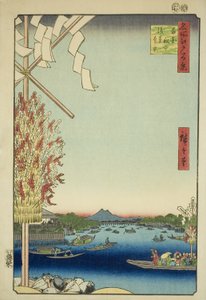 Asakusa-rivier, Grote Rivieroever, Miyato-rivier (Asakusagawa Okawabata Miyatogawa), uit de serie "Honderd beroemde uitzichten van Edo (Meisho Edo hyakkei)"