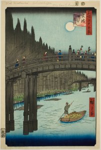 Bamboe werven en Kyo-brug (Kyobashi Takegashi), uit de serie "Honderd beroemde uitzichten van Edo (Meisho Edo hyakkei)" door Utagawa Hiroshige