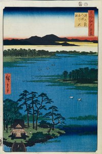 Benten-schrijn bij de Inokashira-vijver. Honderd beroemde uitzichten van Edo door Utagawa Hiroshige