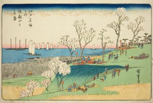 Kersenbloesems in Volle Bloei op Gotenheuvel, uit de serie "Beroemde Plaatsen in Edo" door Utagawa Hiroshige