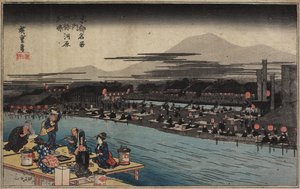 Koelte van de avond aan de Shijo-rivierbank, ca. 1834